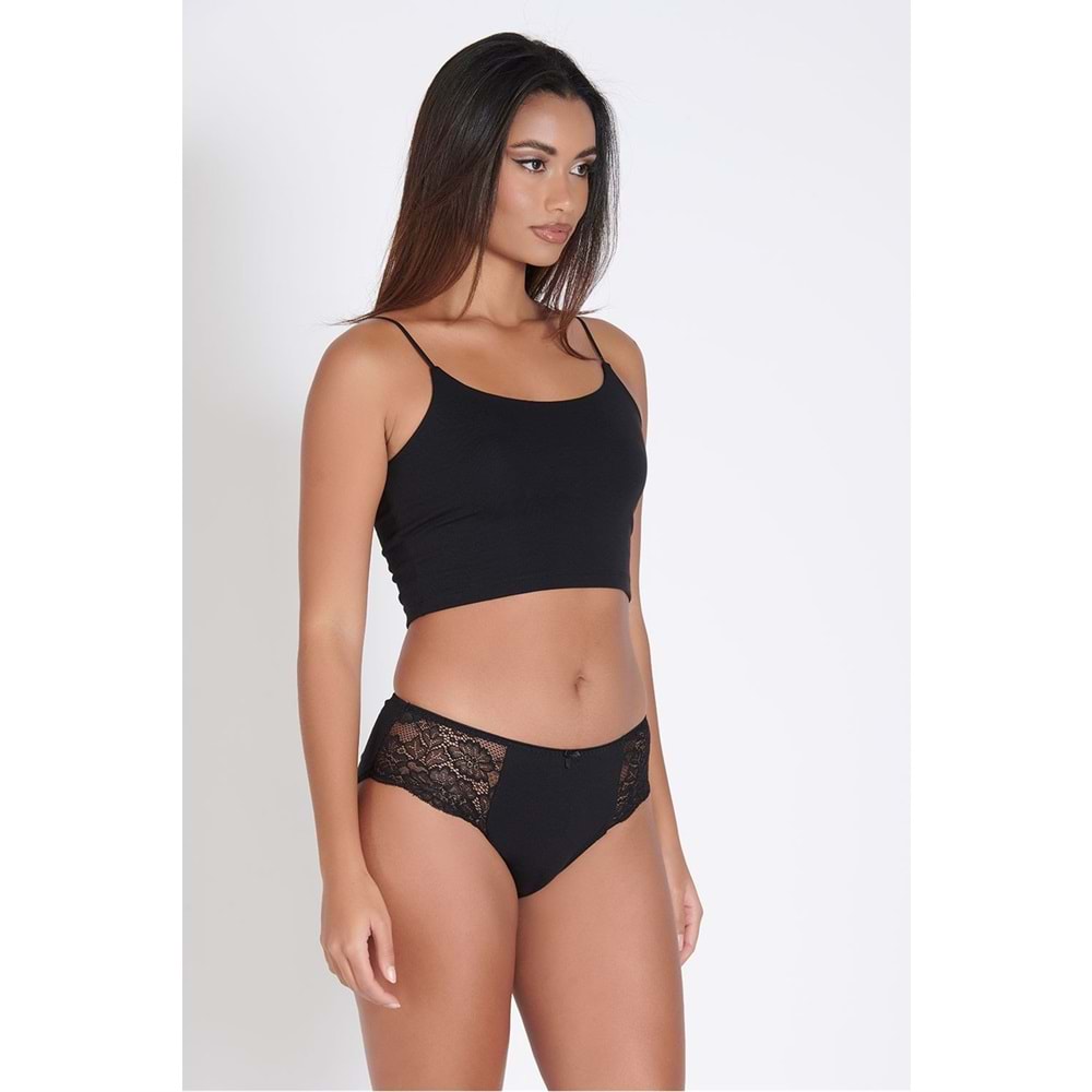 Belinay 4 Adet 0240 Yanları Dantelli Kadın Külot Siyah L