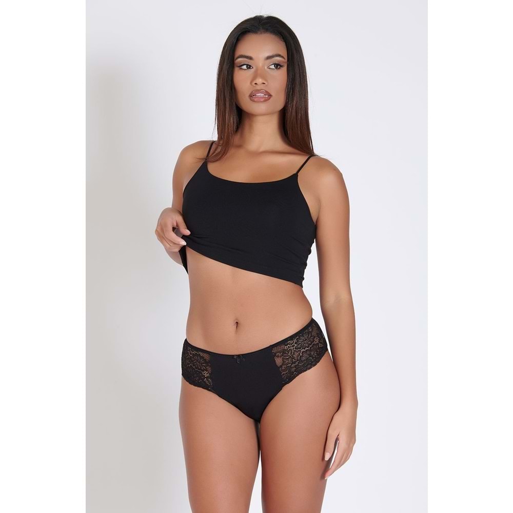 Belinay 4 Adet 0240 Yanları Dantelli Kadın Külot Siyah L