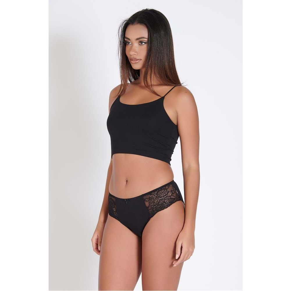 Belinay 1 Adet 0240 Kadın Yanları Dantelli Külot Siyah db3