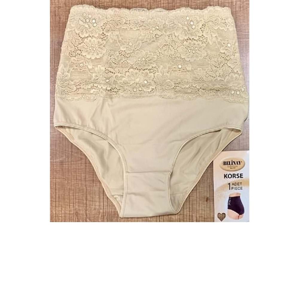 Belinay 0245 Kadın Dantelli Yüksek Bel Korse Külot Ten XL