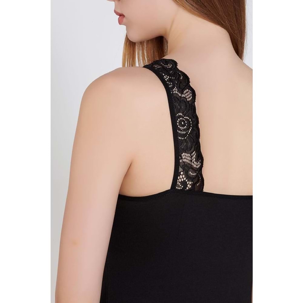 Belinay 0644 Kadın Dantelli Atlet Siyah L