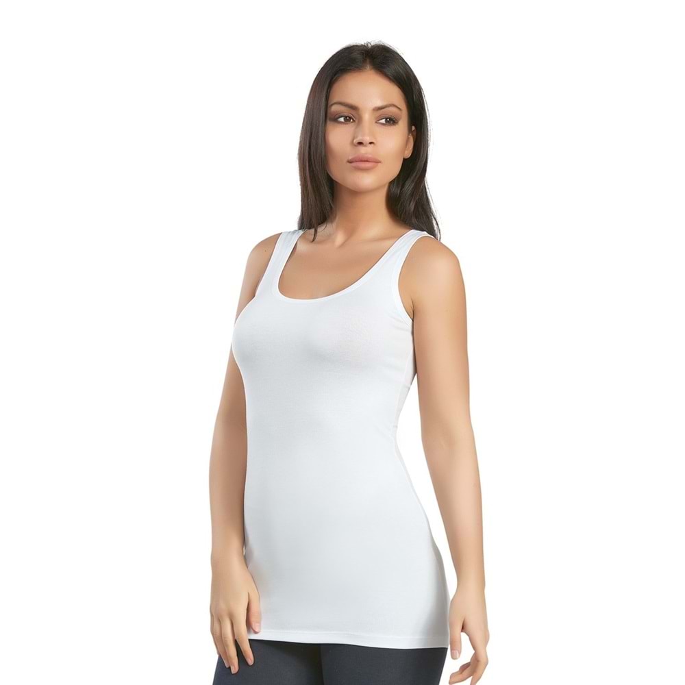 Belinay 0720 Kadın Modal Kalın Askılı Uzun Atlet Beyaz M