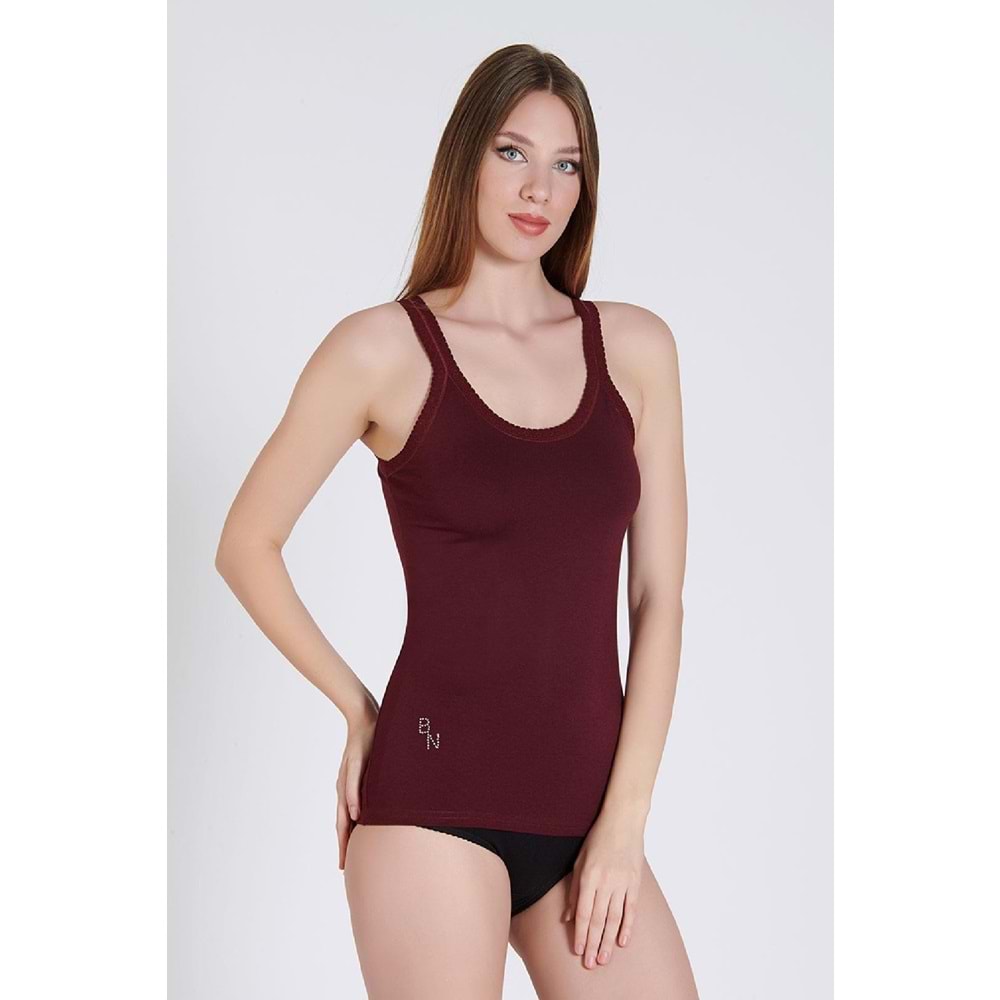 Belinay 0861 Dantel Askılı Bayan Atlet Bordo XL