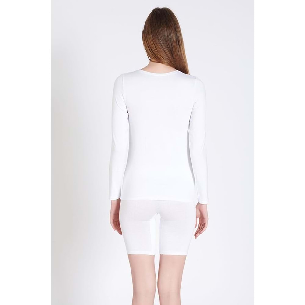 Belinay 0902 Kadın Modal Uzun Kollu Body Beyaz M