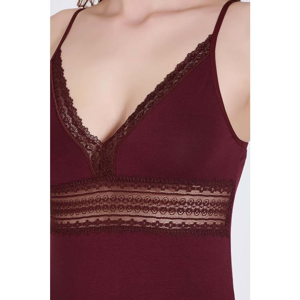 Belinay 1126 Dantelli İp Askılı Atlet Bordo XL