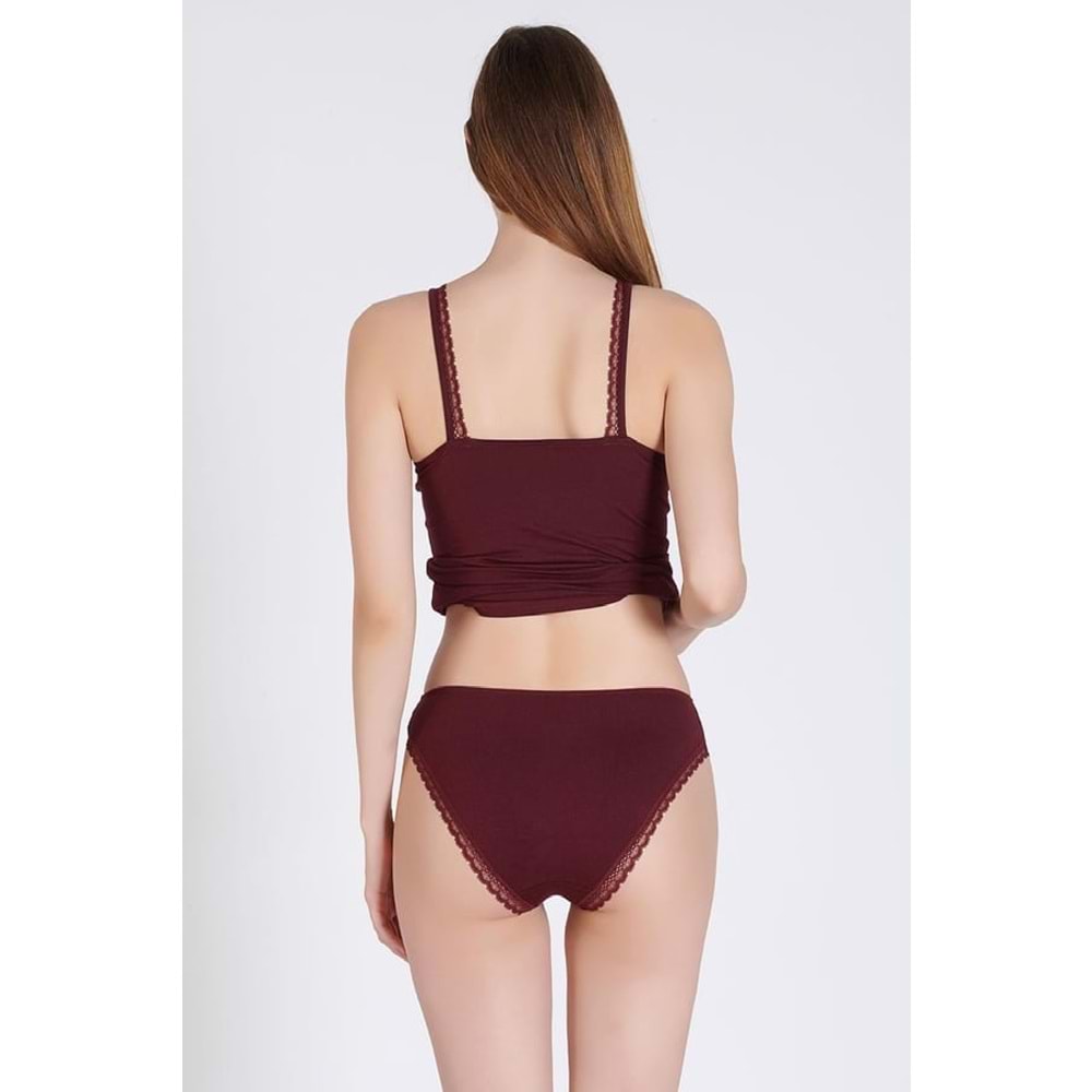 Belinay 1128 Dantelli Bayan Atlet Külot Takımı Bordo L