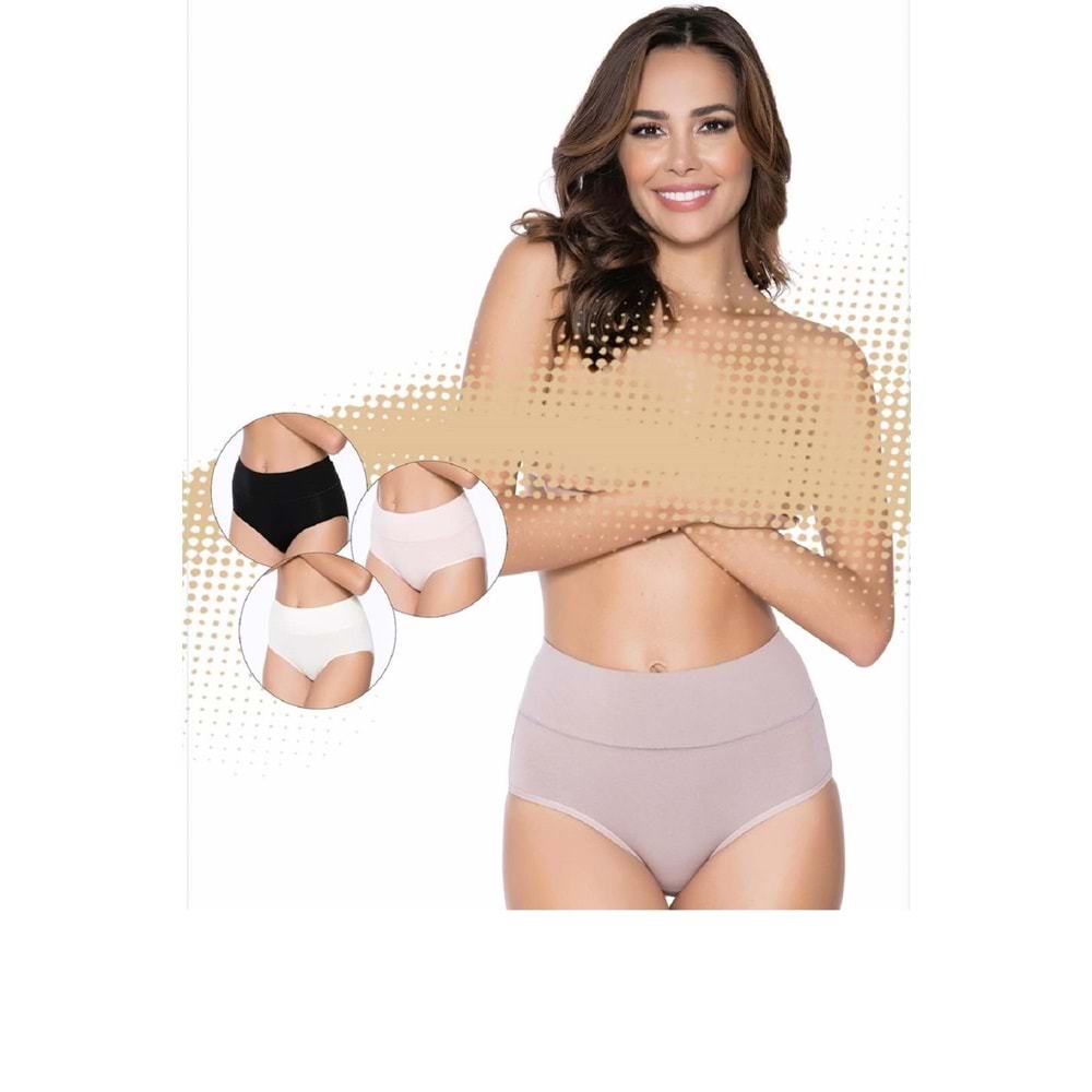 Belinay 3002 Kadın Yüksek Bel Külot SiyahEkruPudraVizon 4 lü Paket XL