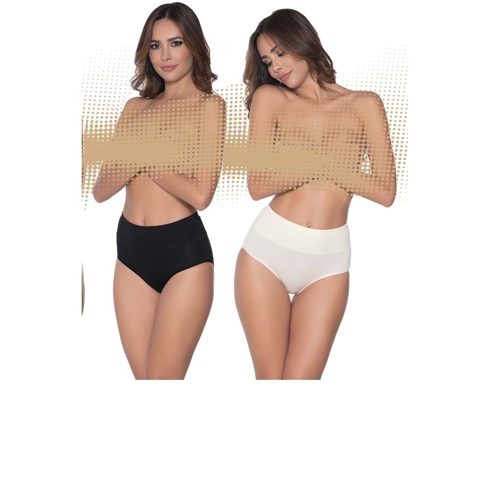 Belinay 3002 Kadın Yüksek Bel Külot SiyahEkruPudraVizon 4 lü Paket XL