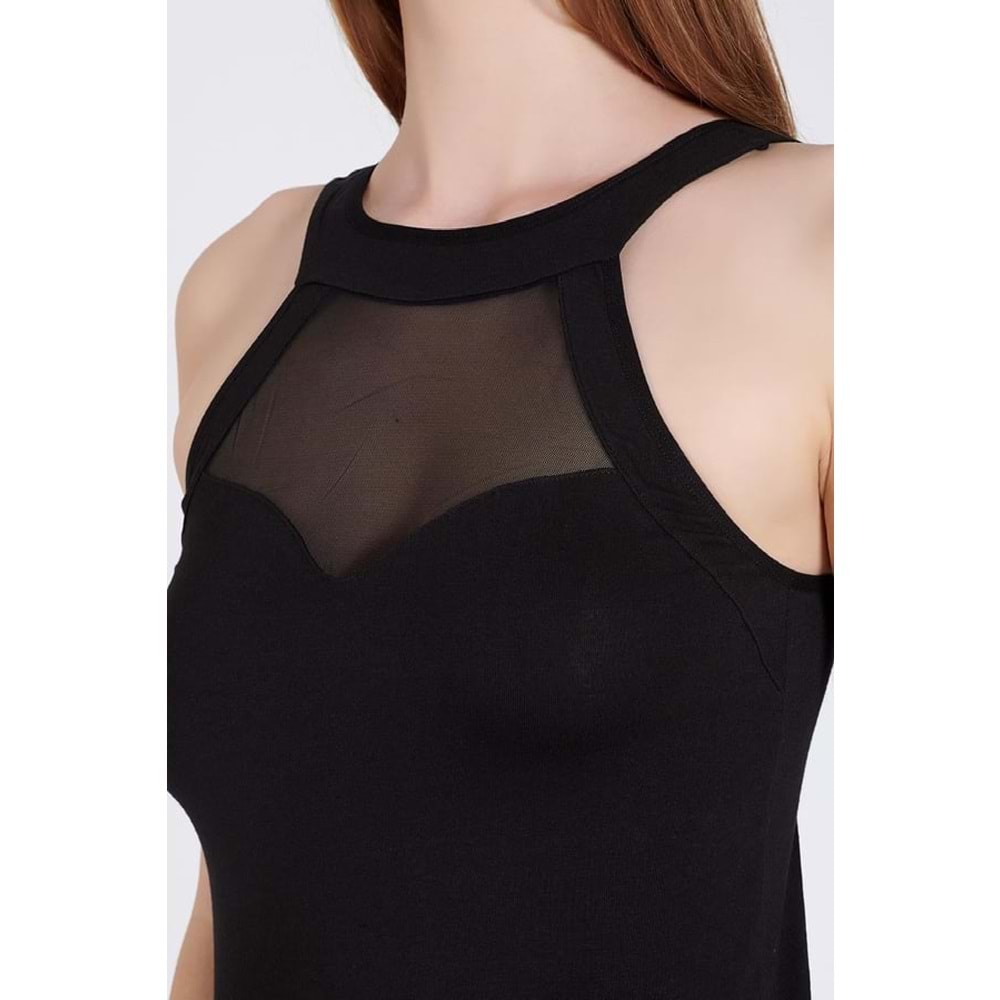Belinay 6504 Tül Aksesuarlı Kadın Body Siyah XXL