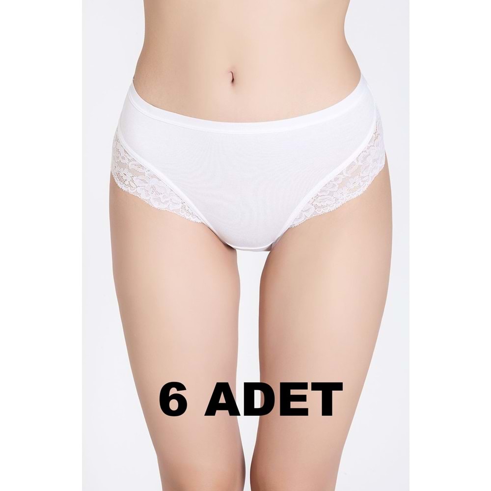 Belinay 6 Adet 0120 Kadın Yüksek Bel Dantelli Modal Külot Beyaz XL
