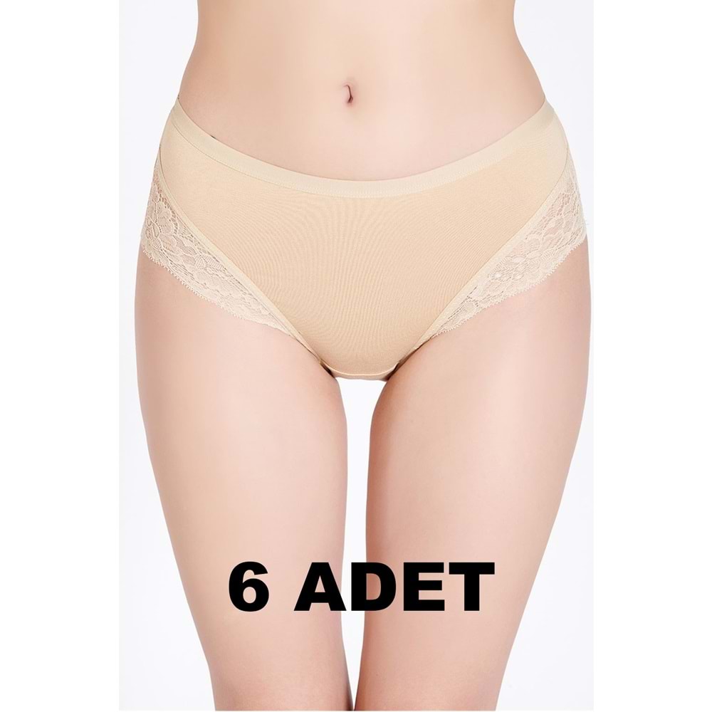 Belinay 6 Adet 0120 Kadın Yüksek Bel Dantelli Modal Külot Ten M
