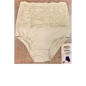 Belinay 0245 Kadın Dantelli Yüksek Bel Korse Külot Ten XL