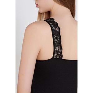 Belinay 0644 Kadın Dantelli Atlet Siyah L