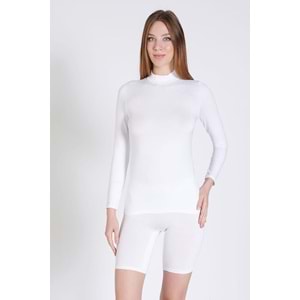 Belinay 0926 Kadın Uzun Kol Balıkçı Yaka Modal Body Beyaz M