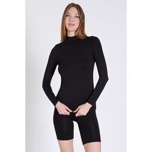 Belinay 0926 Kadın Uzun Kol Balıkçı Yaka Modal Body Siyah M