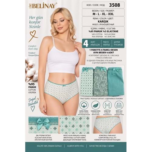 Belinay 3508 Kadın Yüksek Bel Bato Külot 4lü Paket
