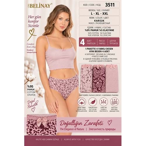 Belinay 3511 Kadın Yüksek Bel Bato Külot 4lü Paket