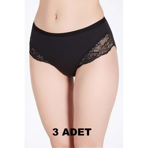 Belinay 3 Adet 0120 Kadın Yüksek Bel Dantelli Modal Külot