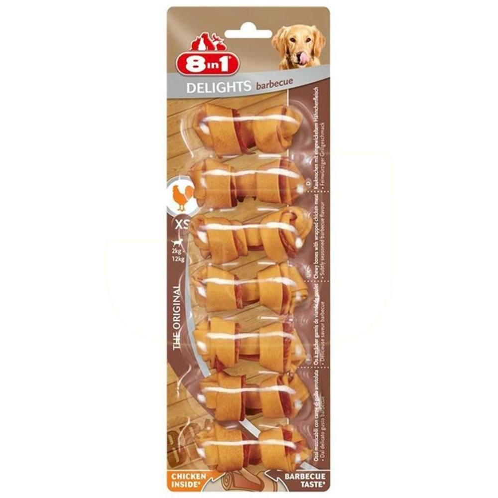 8in1 Tavuk Etli Delight Bones Barbecue Xs Köpek Ödül Kemiği 84 gr.x2 Adet