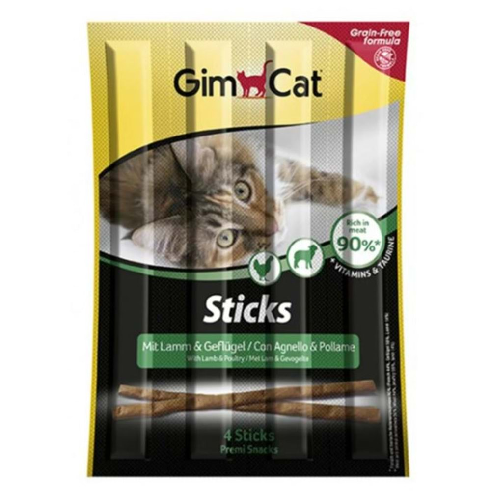 Gimcat Kuzu Etli ve Tavuklu Tahılsız Kedi Ödül Çubukları 4lü 20 gr.x4 Adet