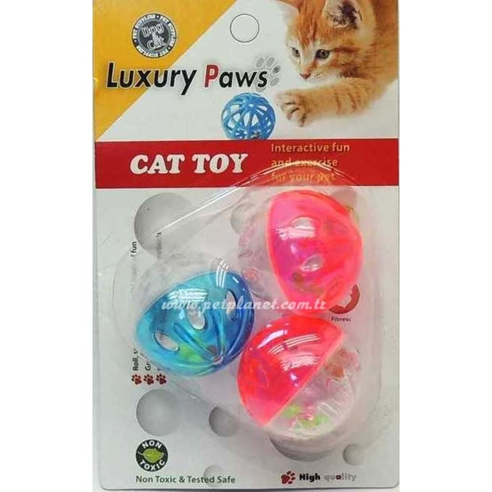 Luxury Paws Zilli Plastik Kedi Top Oyuncağı 3 lü