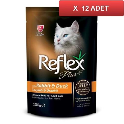 Reflex Plus Pouch Tavşan-Ördek Jöleli Et Parçacıklı Yaş Kedi Maması 100 Gr.x12 Adet