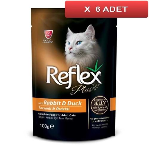 Reflex Plus Pouch Tavşan-Ördek Jöleli Et Parçacıklı Yaş Kedi Maması 100 Gr.x6 Adet
