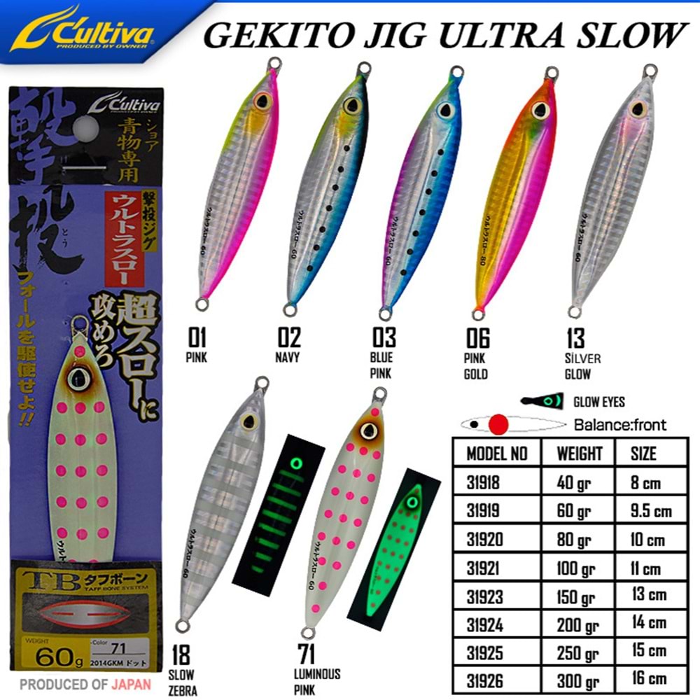 Cultiva 31918 Gekito Jig Ultra Slow 40g 8.0cm