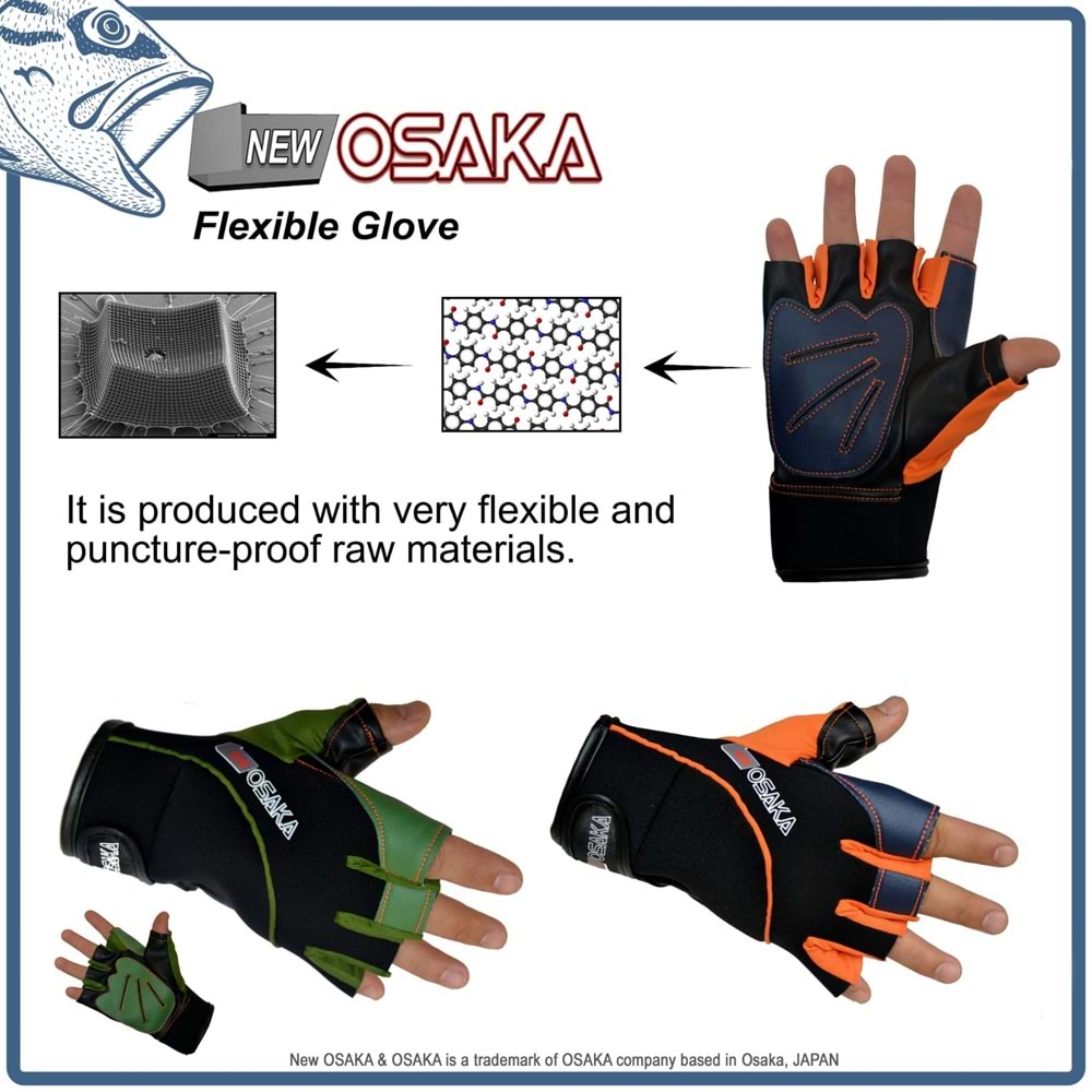 New Osaka Flexıble Glowe Balıkçı Eldiveni - Yeşil - L - XL