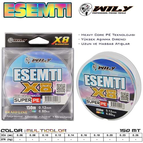 Wily Esemti 8 Kat İp Misina 150 mt Multi Color