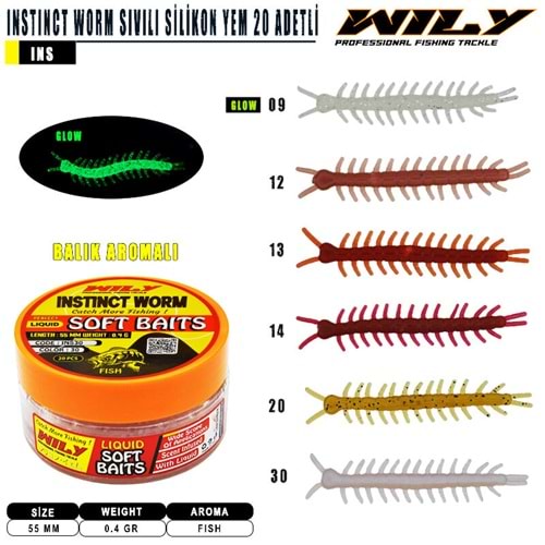 Wily Instinct Worm Sıvılı Silikon 55 mm 20 Adetli