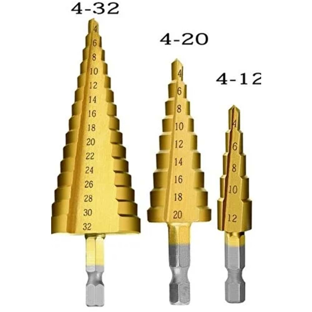 REAL KADEMELİ 3LÜ MATKAP UCU 4-12X20X32MM