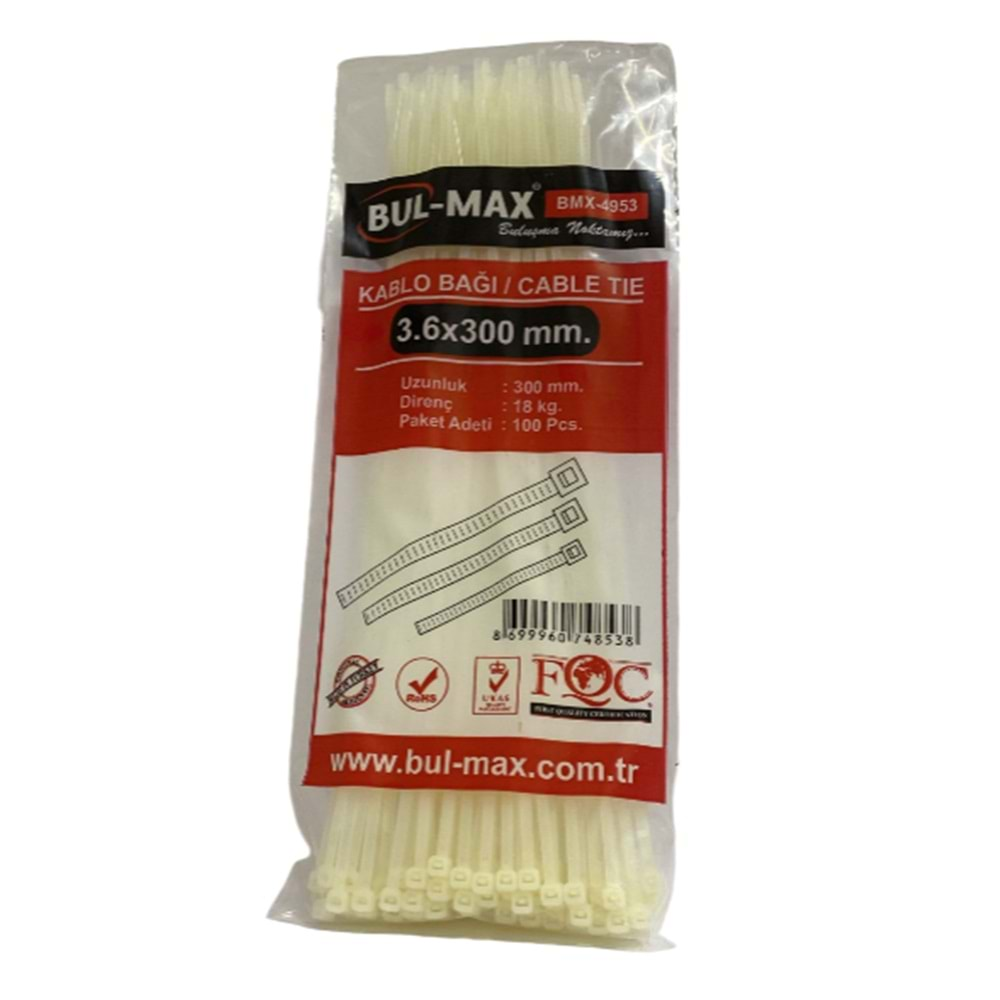 BULMAX 3,6X300 MM CIRT KELEPÇE BEYAZ 100PCS