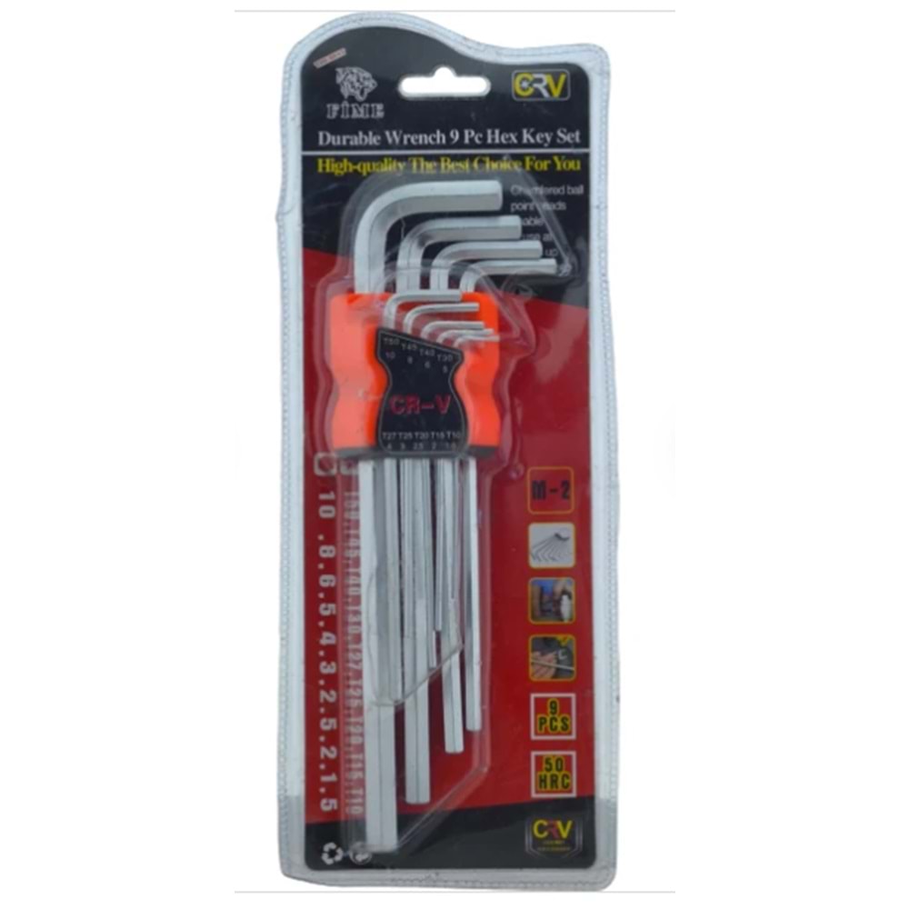 CRV 9 PCS 180MM ORTA BOY DÜZ ALLEN SETİ