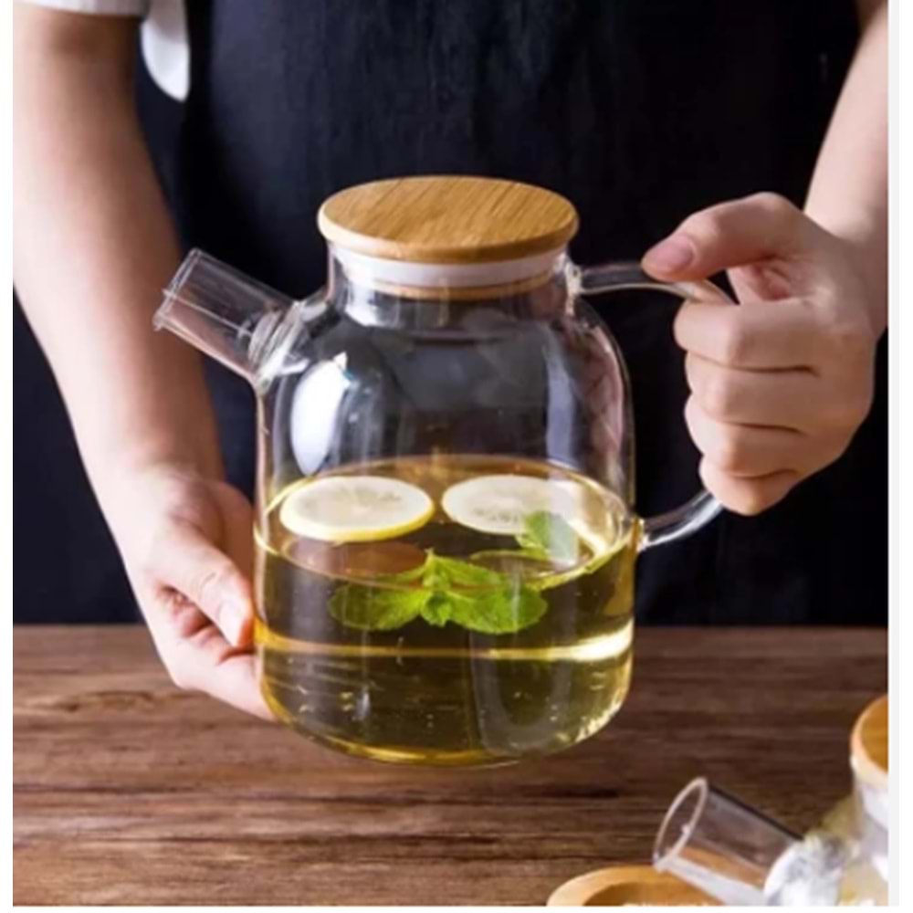 KRD ADELYA BAMBU KAPAKLI CAM SERVİS DEMLİĞİ 1800ML