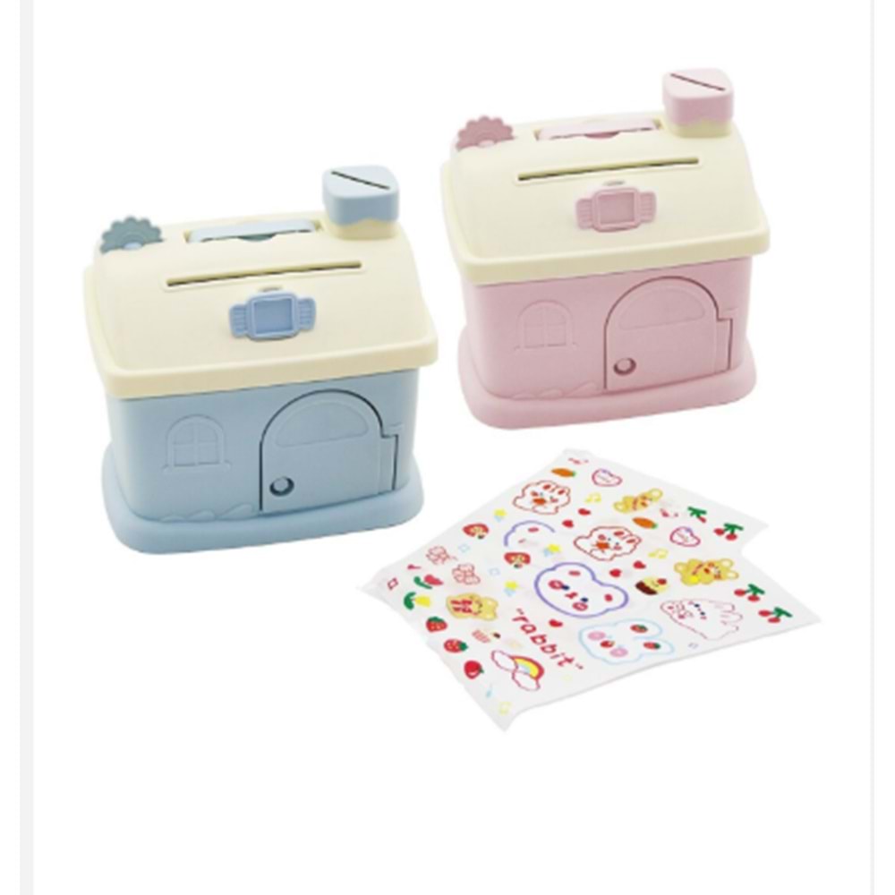 KRD RENKLİ PLASTİK KİLİTLİ EV KUMBARA