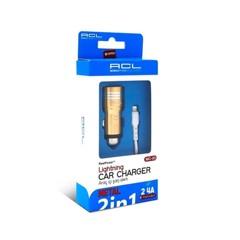 ACL MOBILEPHONEACCESSORIES 2XUSB METAL IPONE KABLOLU ARAÇ ŞARJ CİHAZI BX10