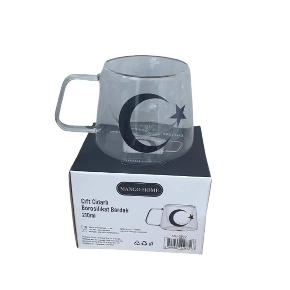 MANGO HOME CAM ÇİFT ÇİDARLI BAYRAK BOROSİLİKAT BARDAK 210ML