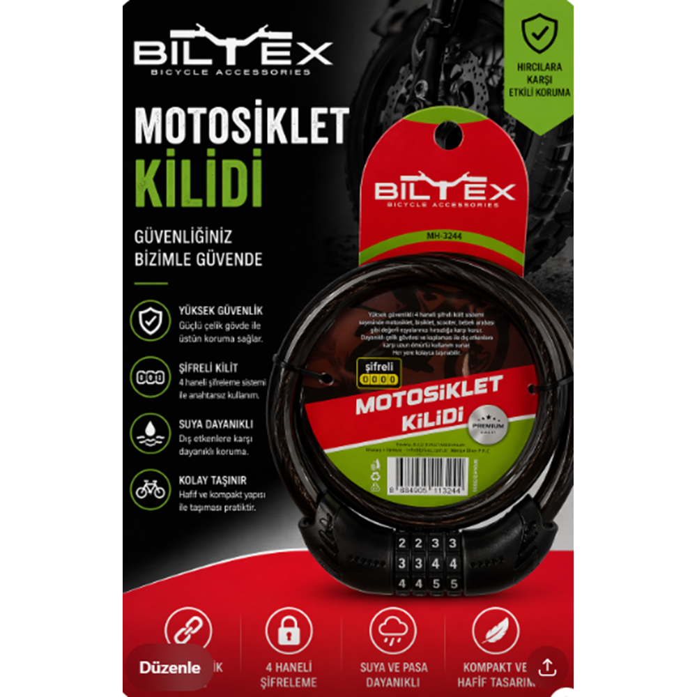BİLTEX ŞİFRELİ MOTOSİKLET KİLİDİ