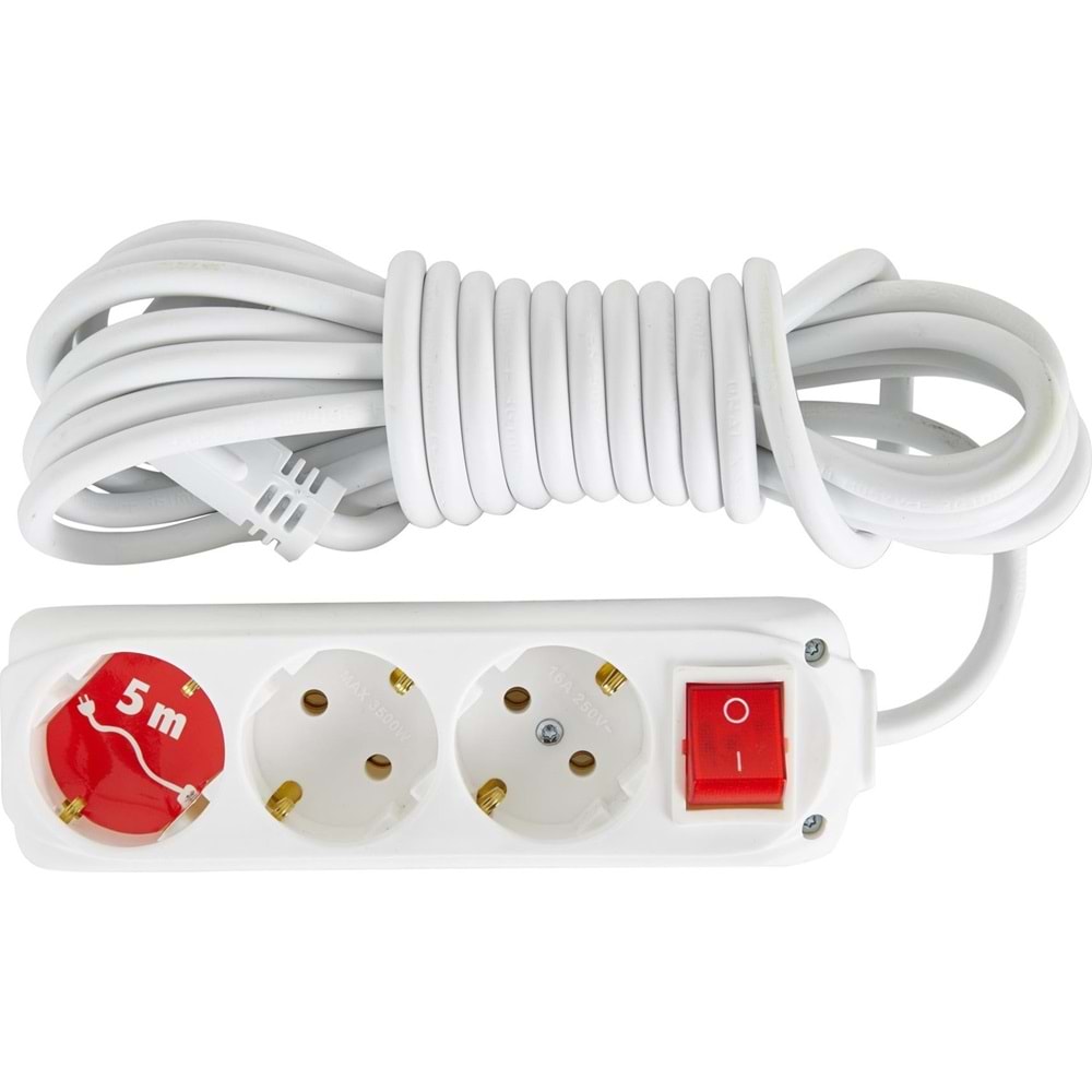 ALMERA UZATMA 3LÜ ANAHTARLI TOPRAKLI PRİZ 5MT