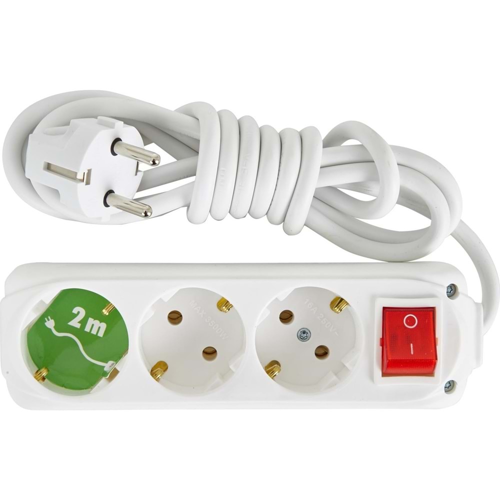 ALMERA UZATMA 3LÜ ANAHTARLI TOPRAKLI PRİZ 2MT