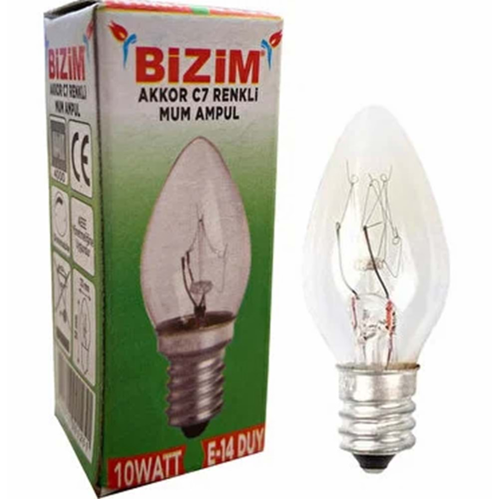 BİZİM C7 10W E-14 DUY ŞEFFAF MUM AMPUL BX50