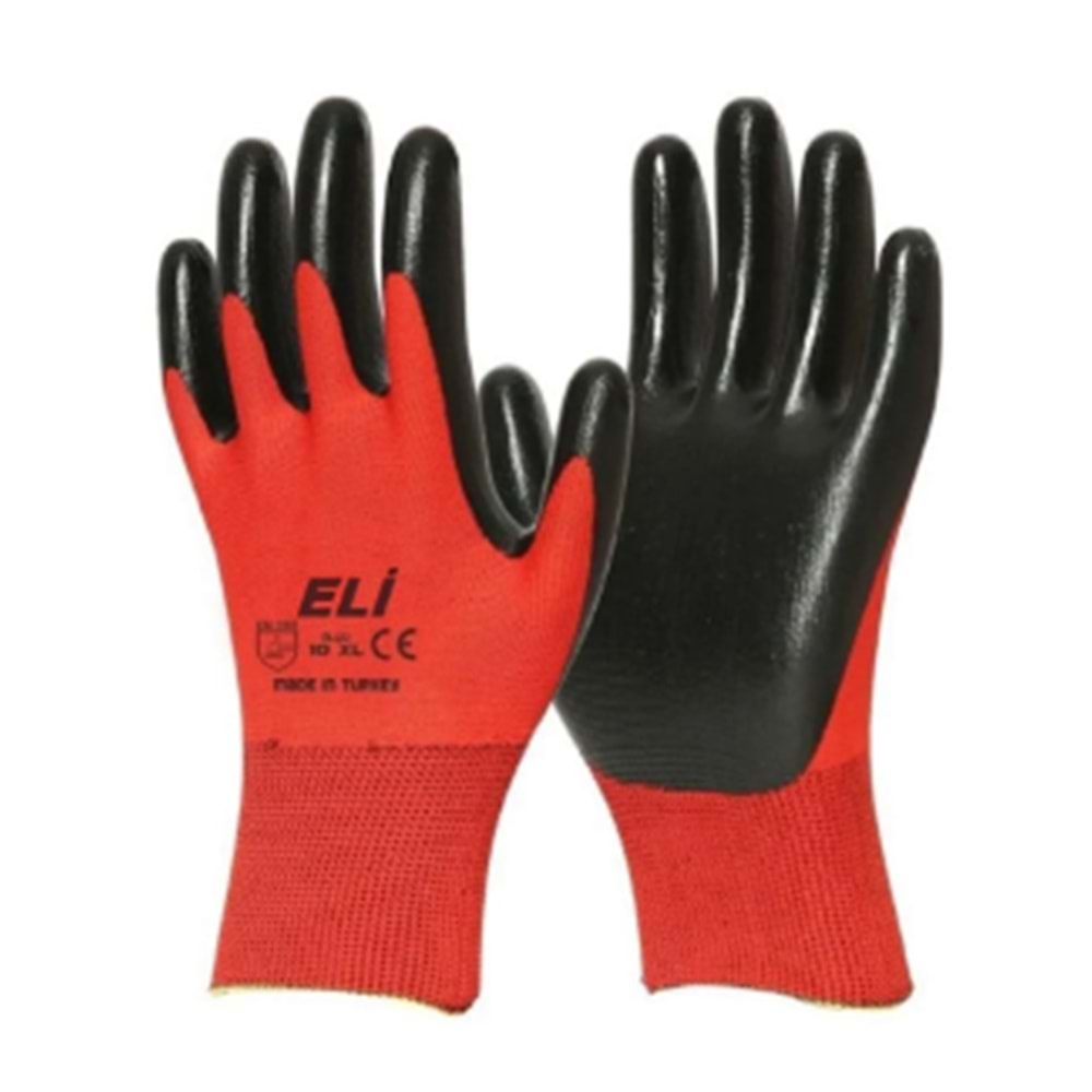 ELİ NİTRİL KIRMIZI-SİYAH ELDİVEN