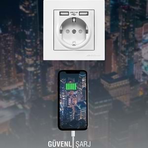 RİTA İKİLİ USB Lİ TOPRAKLI PRİZ BEYAZ BLİSTERLİ