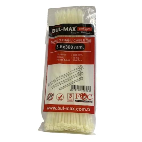 BULMAX 3,6X300 MM CIRT KELEPÇE BEYAZ 100PCS