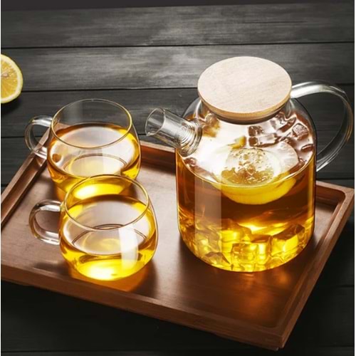 KRD ADELYA BAMBU KAPAKLI CAM SERVİS DEMLİĞİ 1500ML