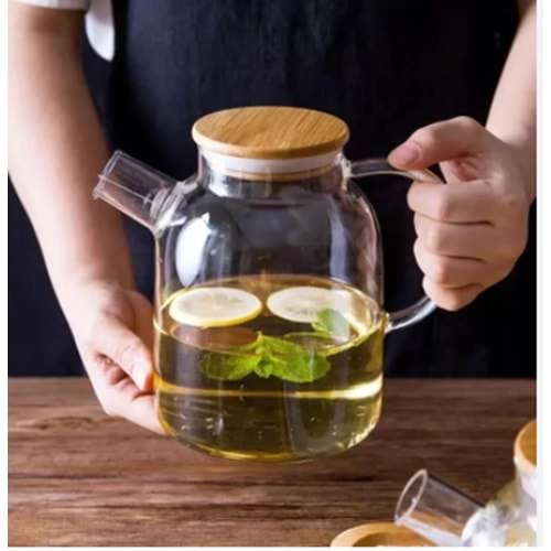 KRD ADELYA BAMBU KAPAKLI CAM SERVİS DEMLİĞİ 1800ML