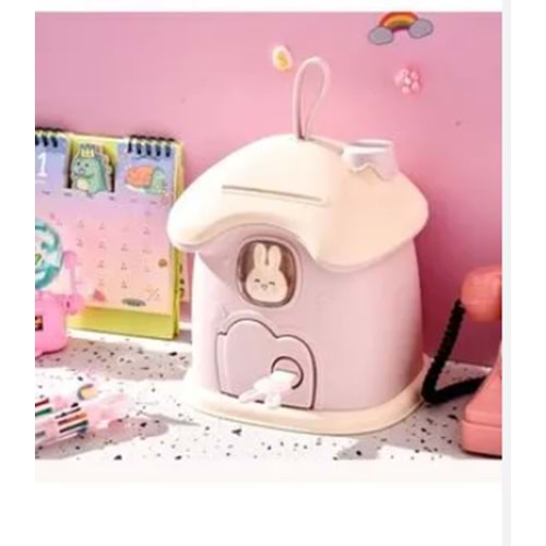 KRD RENKLİ PLASTİK KİLİTLİ FİGÜRLÜ EV KUMBARA