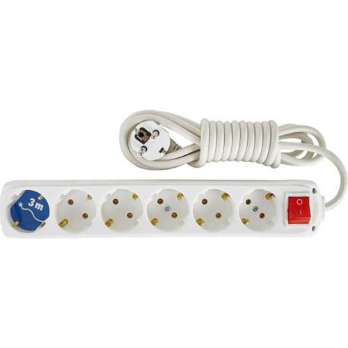 ALMERA UZATMA 6LI ANAHTARLI TOPRAKLI PRİZ 3MT