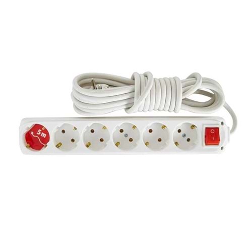 ALMERA UZATMA 6LI ANAHTARLI TOPRAKLI PRİZ 5MT